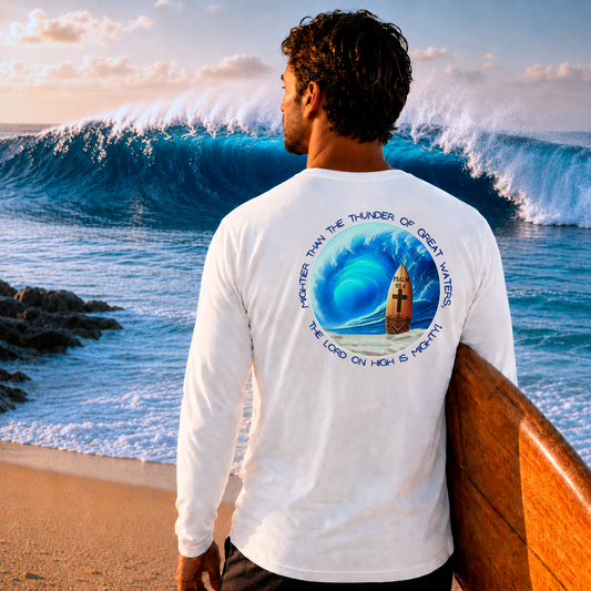 Christian Surfboard Long Sleeve T-Shirt – Psalm 93:4 Seek Truth Comfort Colors Tee