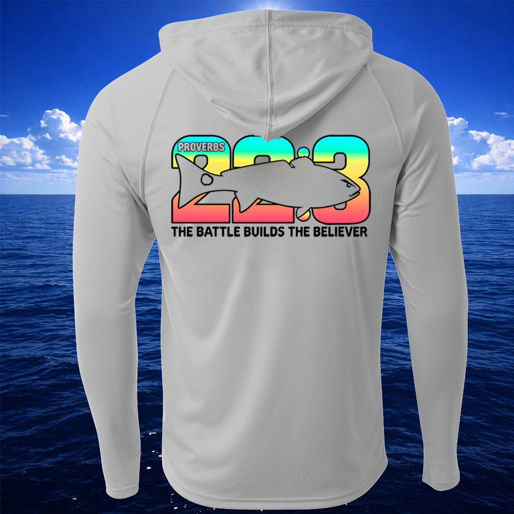 Proverbs 22:3 Christian Red Drum Light Performance Hooded Shirt