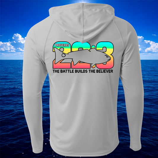 Proverbs 22:3 Christian Red Drum Light Performance Hooded Shirt