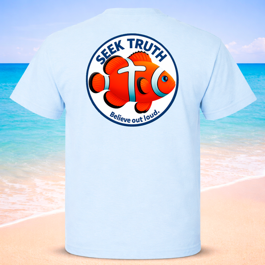 (24) Seek Truth Clown Fish Cross Christian T-Shirt Comfort Colors Short Sleeve Tee