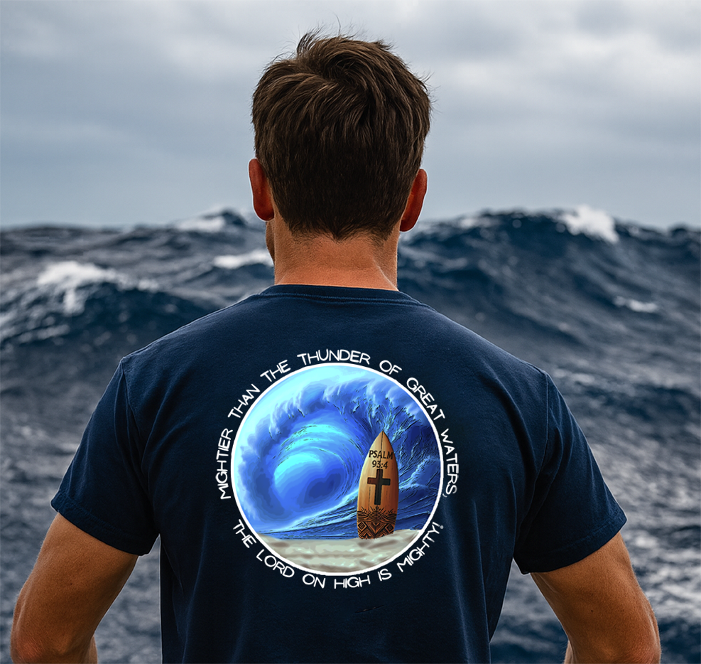 Christian Surfboard T-Shirt – Psalm 93:4 “Seek Truth” Comfort Colors Tee