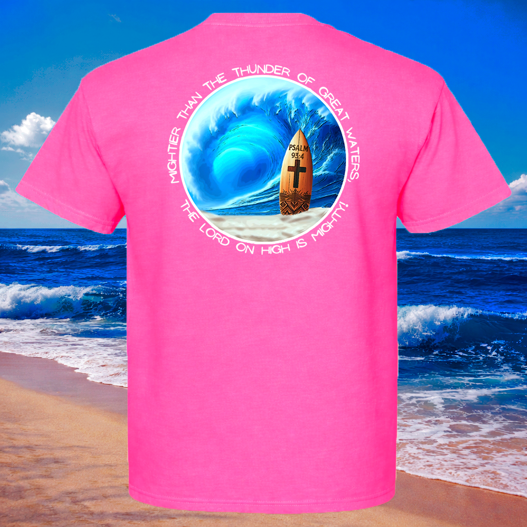 (03) Seek Truth Psalm 93:4 Surfboard Christian T-Shirt Comfort Colors Short Sleeve Tee