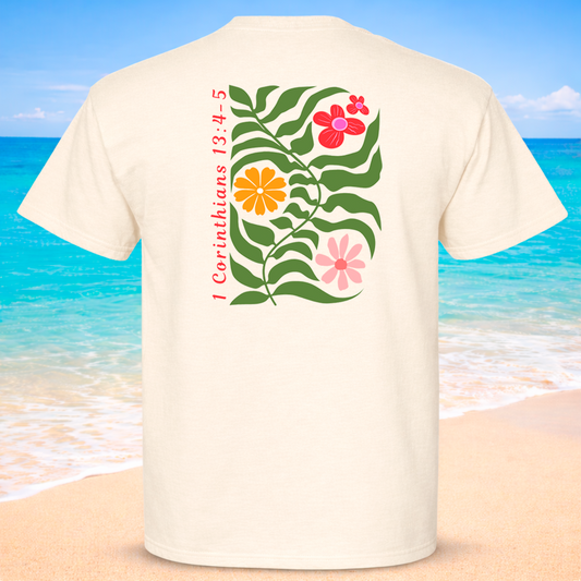 (55) Seek Truth 1st Corinthians 13 4-5 Floral T-Shirt Comfort Colors Short Sleeve T-Shirt