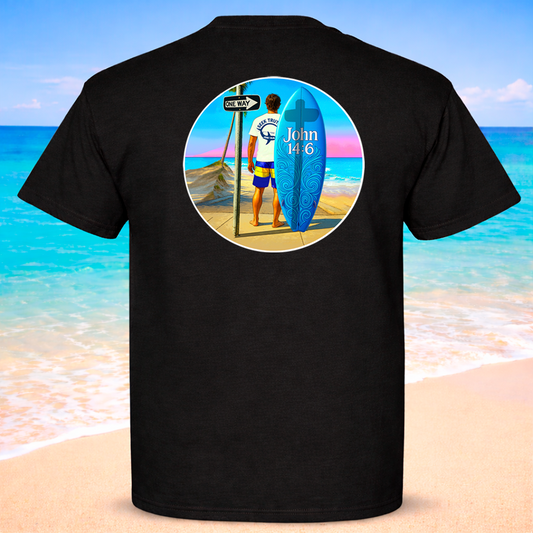 (66) Seek Truth John 14:6 Surfer (One-Way) Christian T-Shirt Comfort Colors Short Sleeve Tee