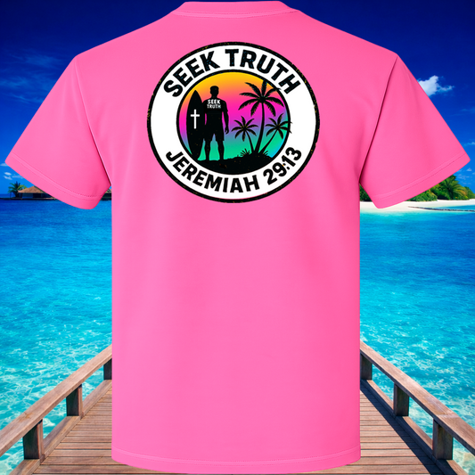 (26) Seek Truth Jeremiah 29:13 Lone Surfer Christian T-Shirt Comfort Colors Short Sleeve Tee
