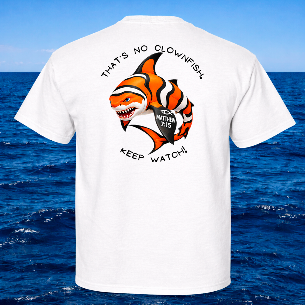 (10) Seek Truth Matthew 7:15 Clown Shark Christian T-Shirt Comfort Colors Short Sleeve Tee