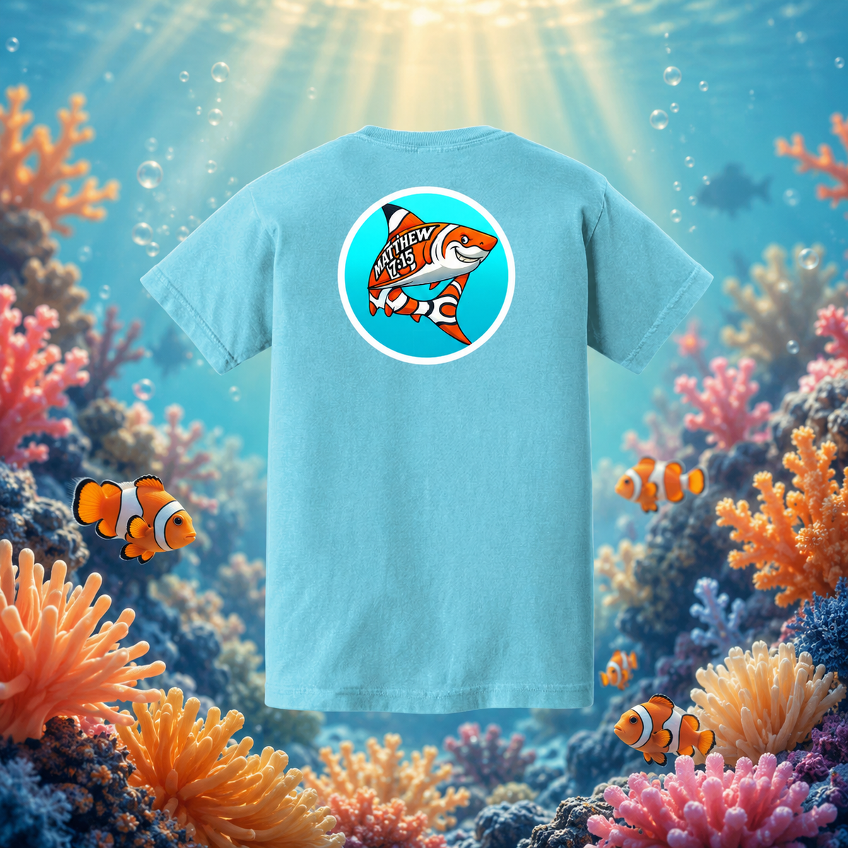 Kids Christian Clown Shark T-Shirt – Matthew 7:15 Seek Truth Youth Tee