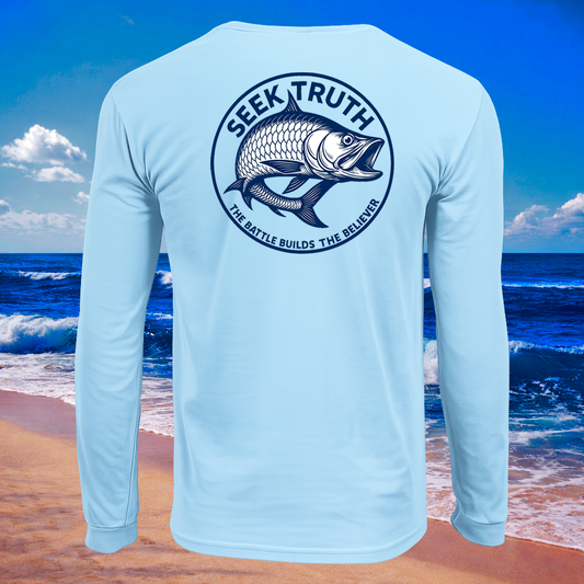 (LS22) Seek Truth Tarpon (Battle Builds the Believer) Christian T-Shirt Comfort Colors Long Sleeve Tee