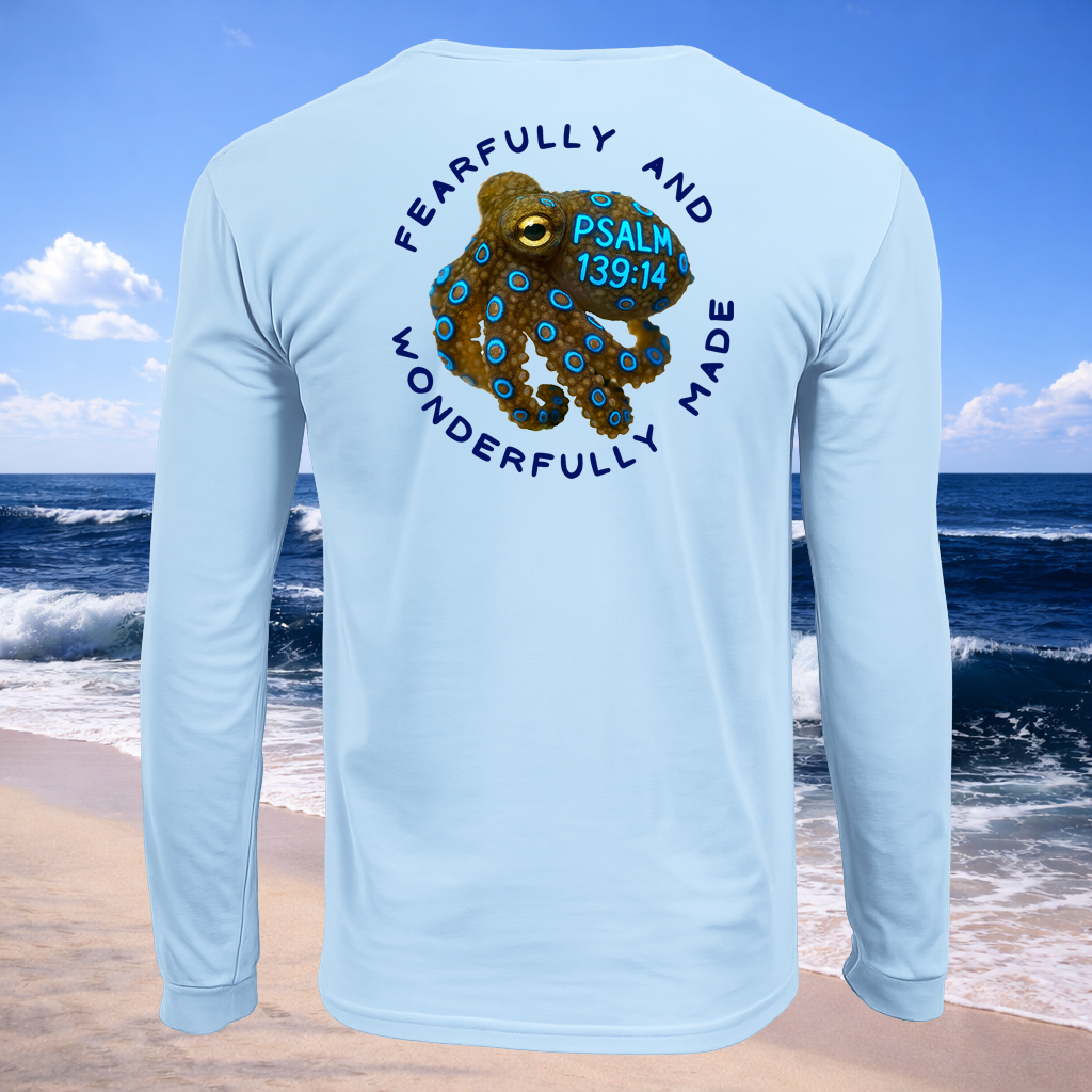 (LS03) Seek Truth Blue Ring Octopus Psalm 139:14 Christian T-Shirt Comfort Colors Long Sleeve Tee