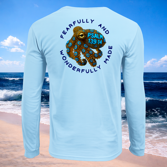 (LS03) Seek Truth Blue Ring Octopus Psalm 139:14 Christian T-Shirt Comfort Colors Long Sleeve Tee