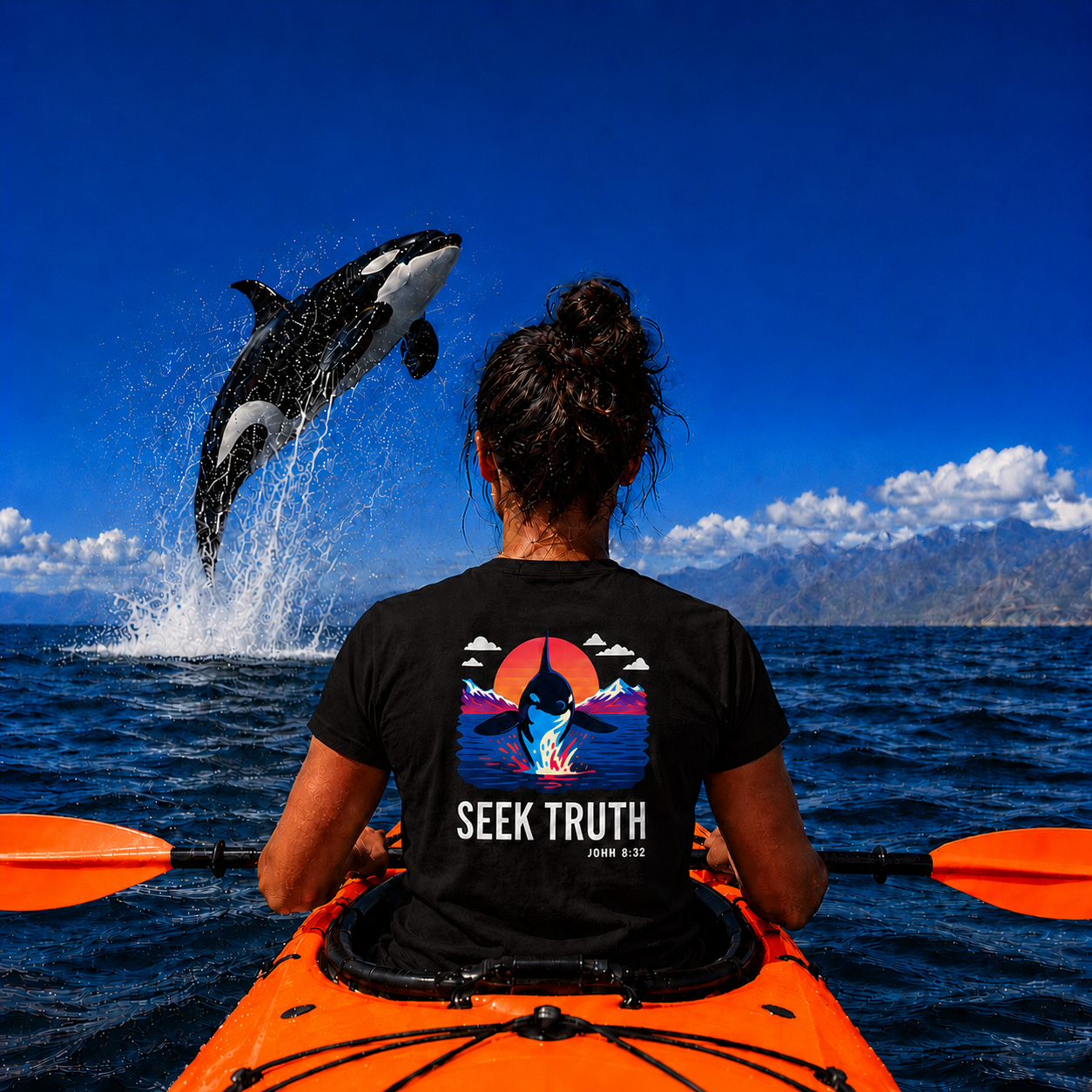 Christian Killer Whale T-Shirt – John 8:32 “Seek Truth” Comfort Colors Tee