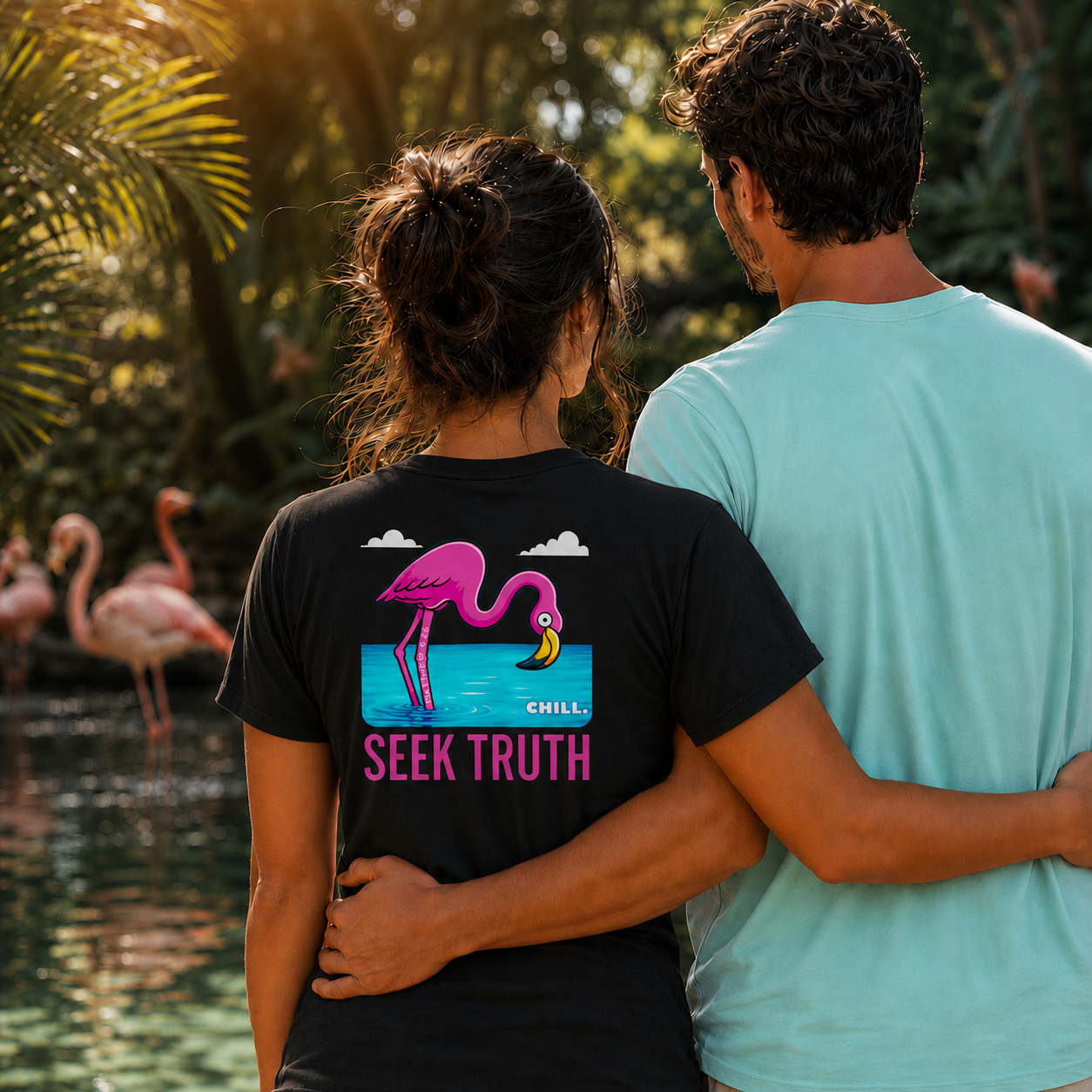 Christian Flamingo Faith Matthew 6:26 "Chill" "Seek Truth" Comfort Colors Tee