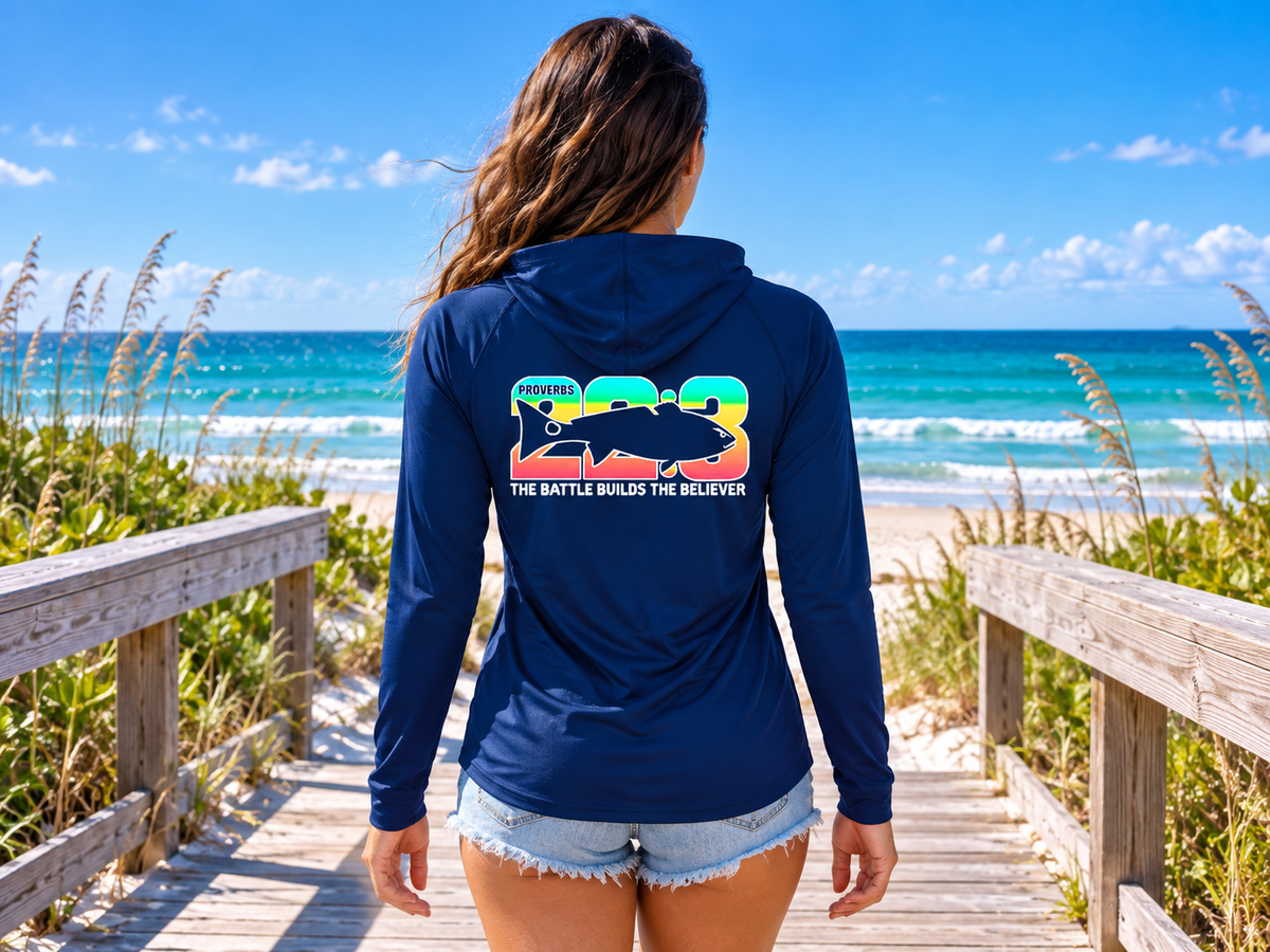 Proverbs 22:3 Christian Red Drum A4 Performance Long-Sleeve Hooded Shirt