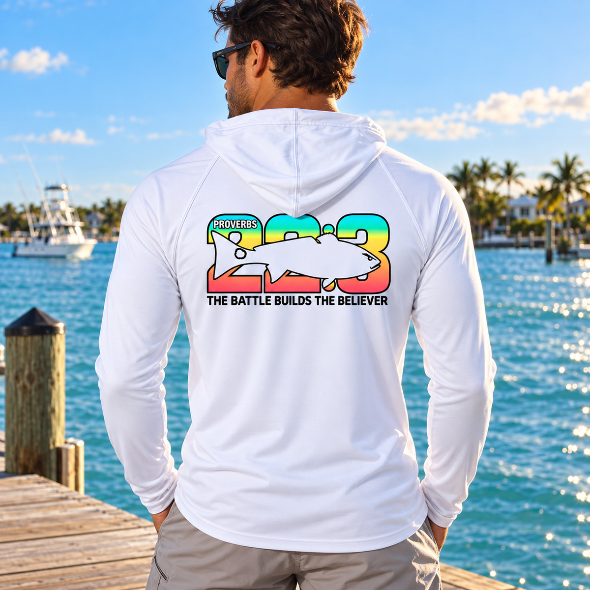 Proverbs 22:3 Christian Red Drum Light Performance Hooded Shirt