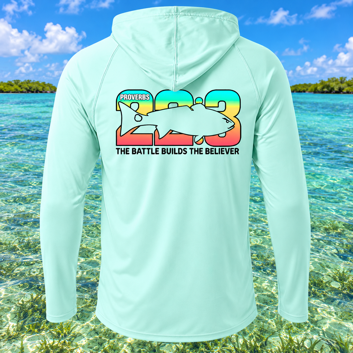 Proverbs 22:3 Christian Red Drum Light Performance Hooded Shirt