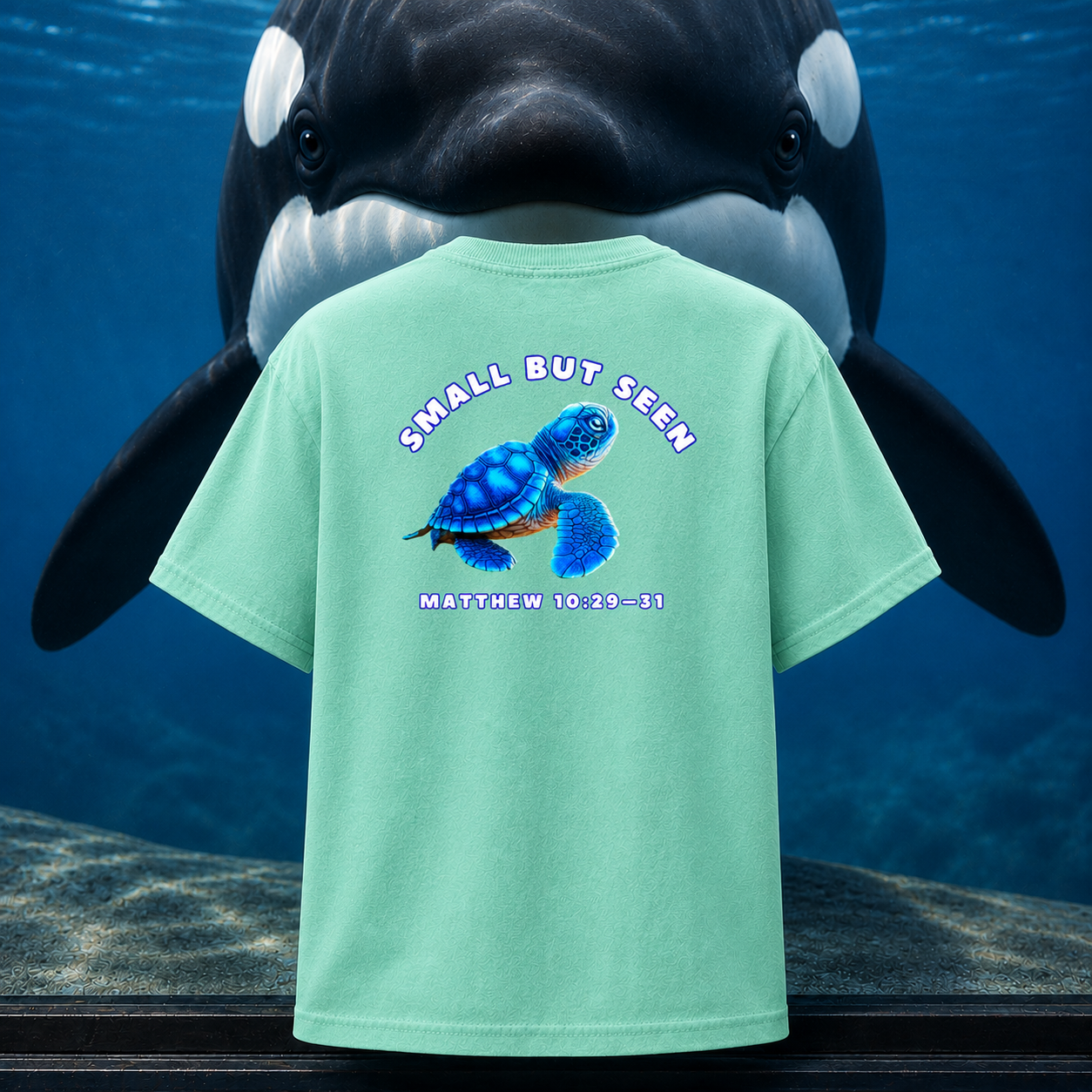 Kids Christian Sea Turtle Hatchling T-Shirt – “Small but Seen” Seek Truth Youth Tee