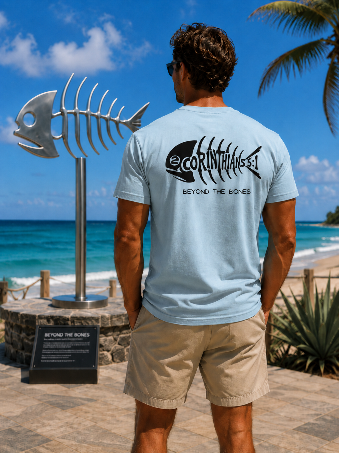 Christian 2 Corinthians 5:1 Christian Solid Black Fish Skeleton T-Shirt