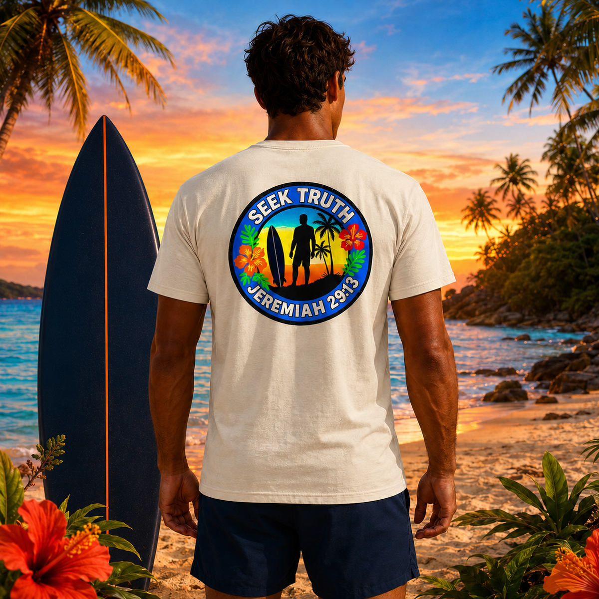 Christian Lone Surfer T-Shirt – Jeremiah 29:13 “Seek Truth” Comfort Colors Tee