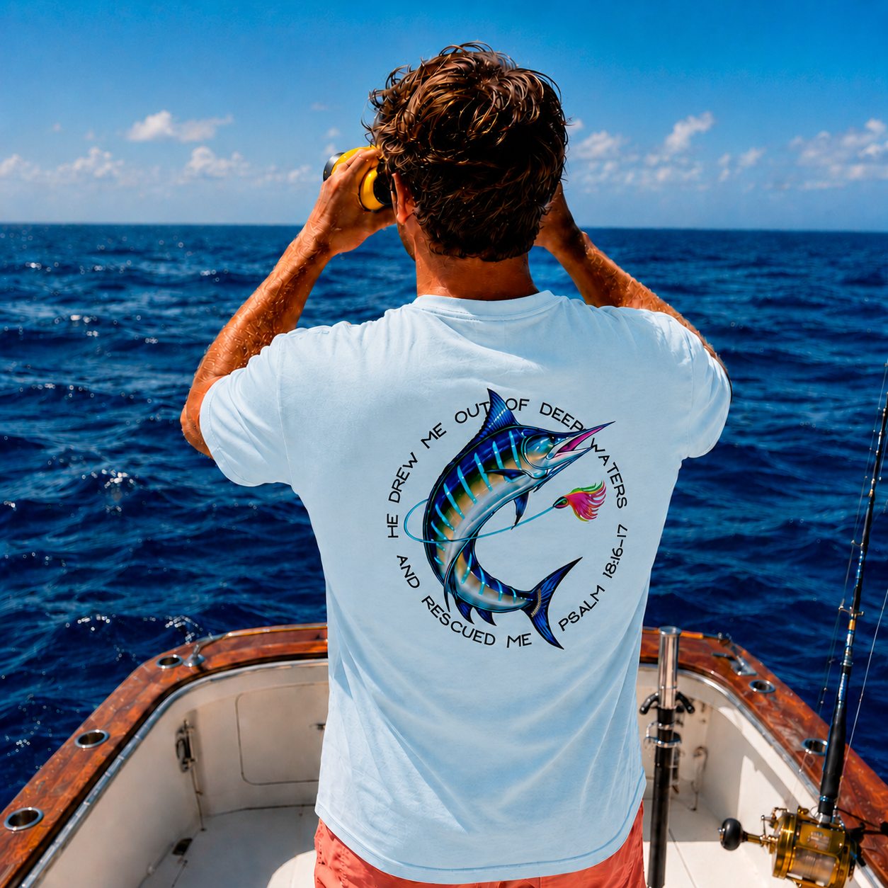 Christian Marlin and Lure Fishing T-Shirt – Psalm 18:16 “Seek Truth” Comfort Colors Tee
