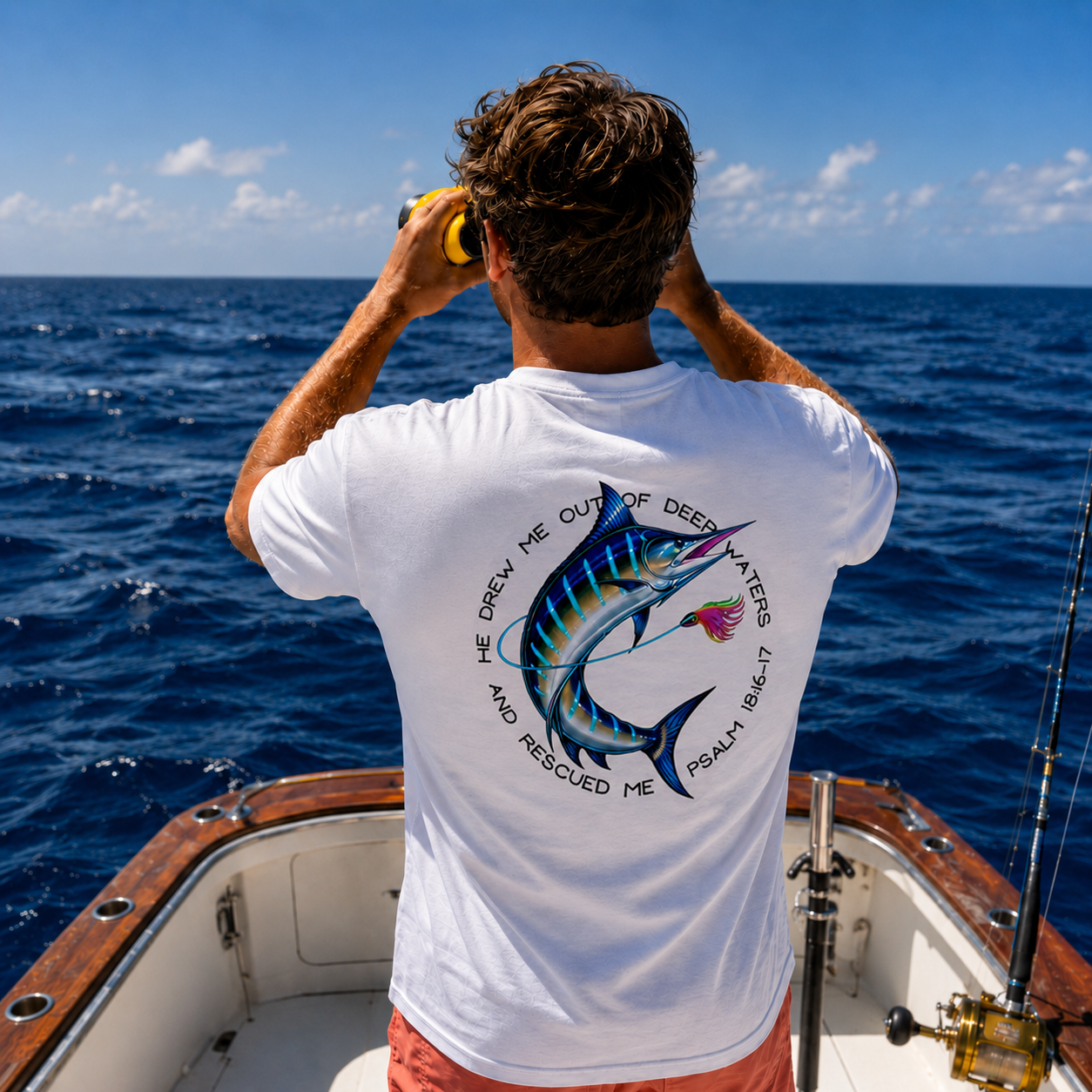 Christian Marlin and Lure Fishing T-Shirt – Psalm 18:16 “Seek Truth” Comfort Colors Tee