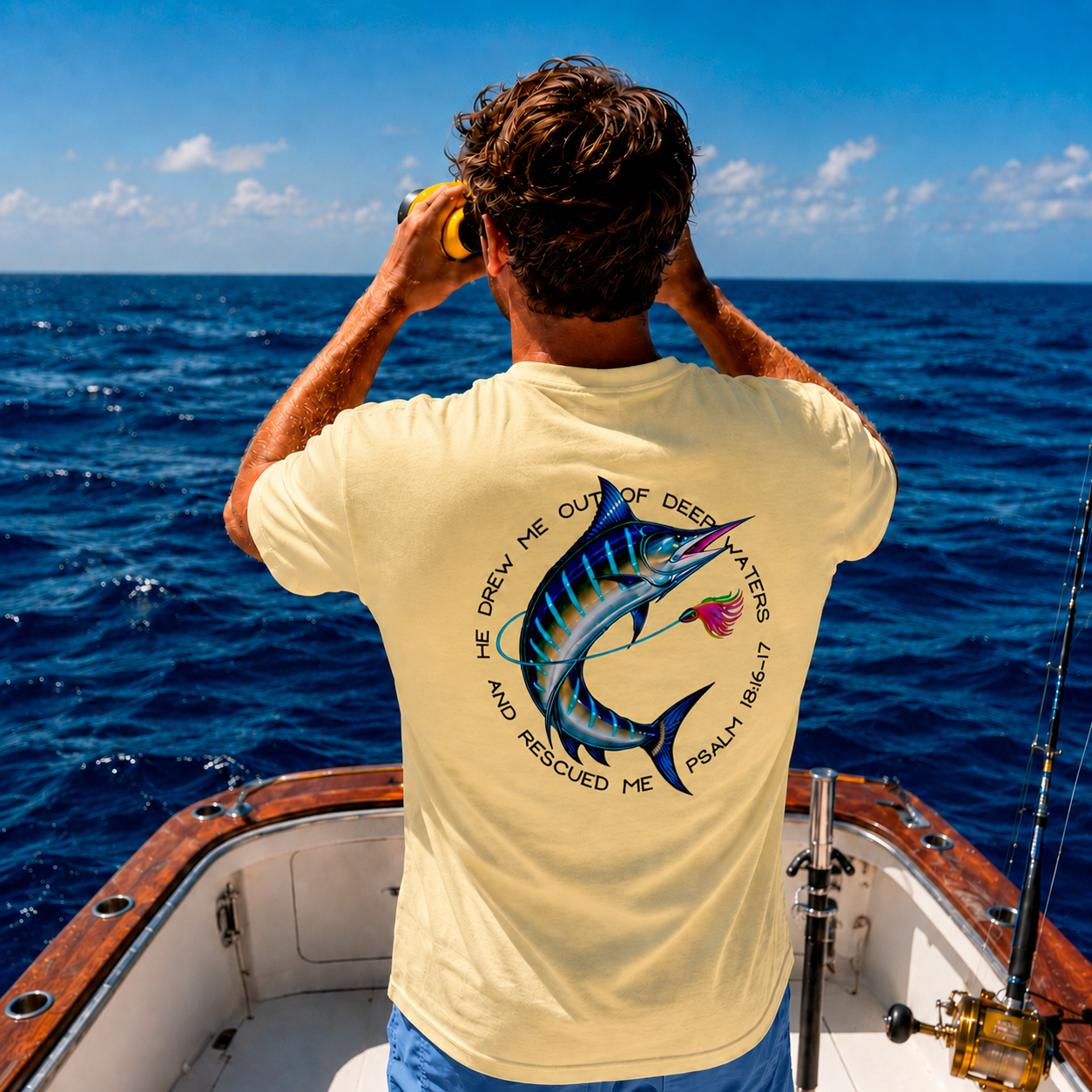 Christian Marlin and Lure Fishing T-Shirt – Psalm 18:16 “Seek Truth” Comfort Colors Tee