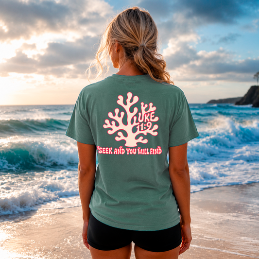 Christian Faith Luke 11:9 Ocean Coral "Seek Truth" Comfort Colors Tee