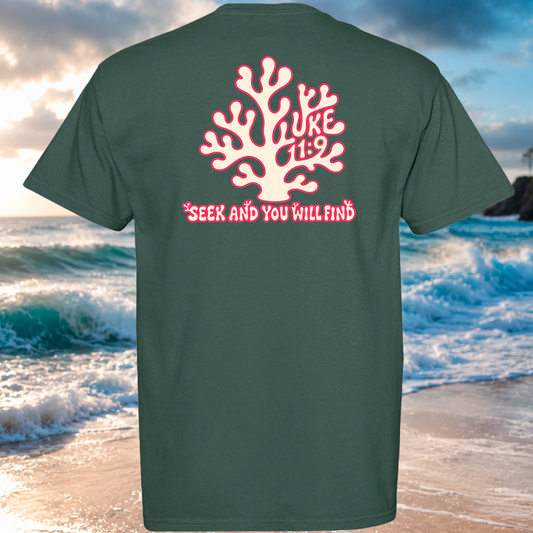 Christian Faith Luke 11:9 Ocean Coral "Seek Truth" Comfort Colors Tee