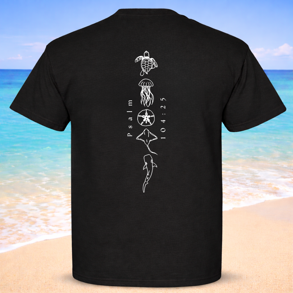 Christian Ocean Creation T-Shirt – Psalm 104:25 White Design “Seek Truth” Comfort Colors Tee