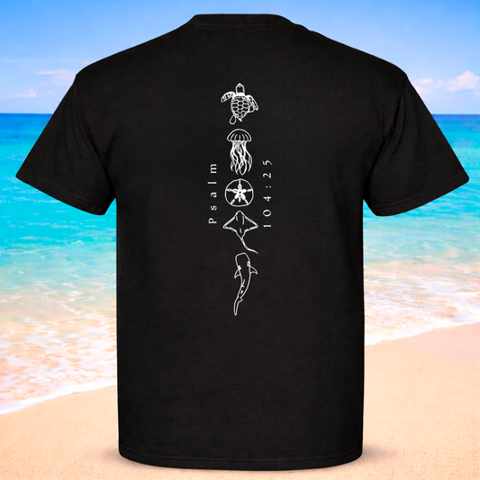 Christian Ocean Creation T-Shirt – Psalm 104:25 White Design “Seek Truth” Comfort Colors Tee