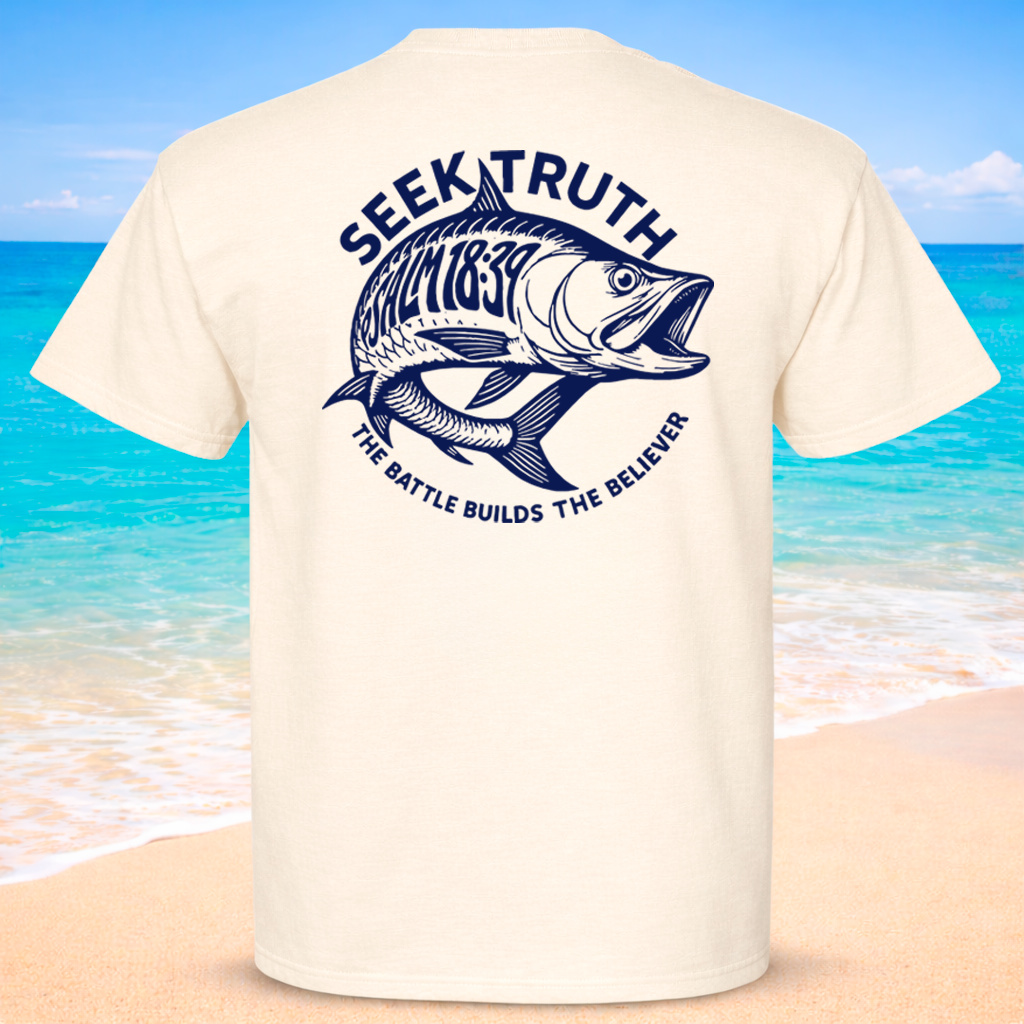 Christian Psalm 18:39 Tarpon Fishing T-Shirt – “Battle Builds the Believer” Seek Truth Comfort Colors Tee