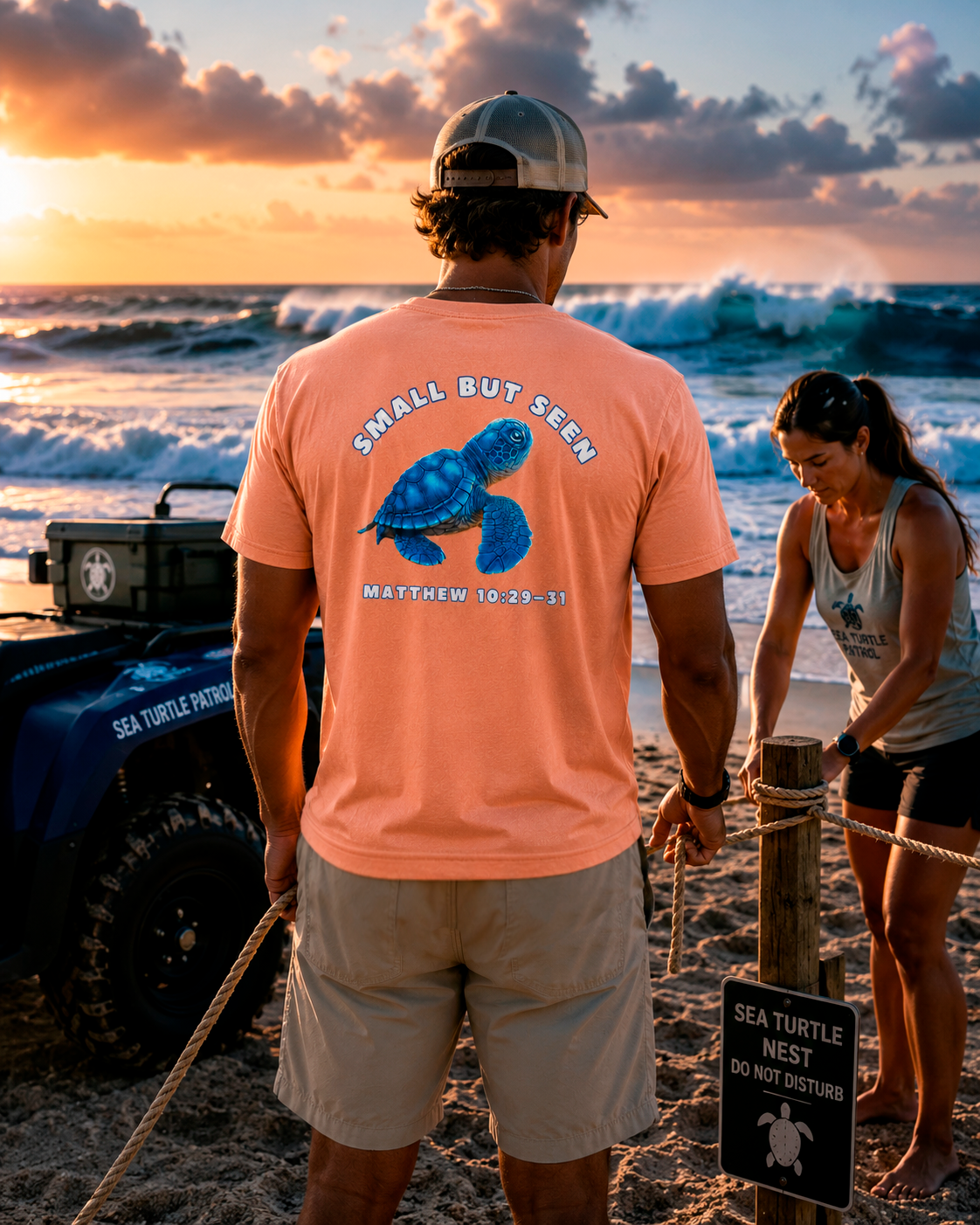 Christian Sea Turtle Hatchling T-Shirt – “Small But Seen” Matthew 10:29-31 Seek Truth Comfort Colors Tee
