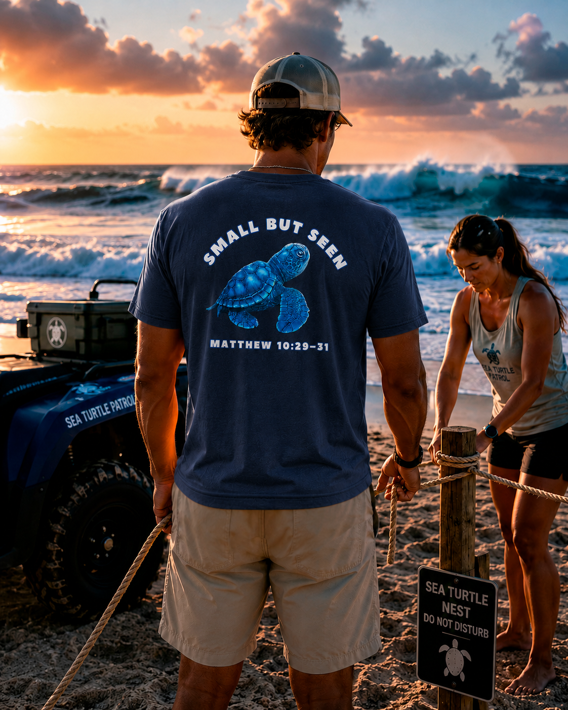 Christian Sea Turtle Hatchling T-Shirt – “Small But Seen” Matthew 10:29-31 Seek Truth Comfort Colors Tee