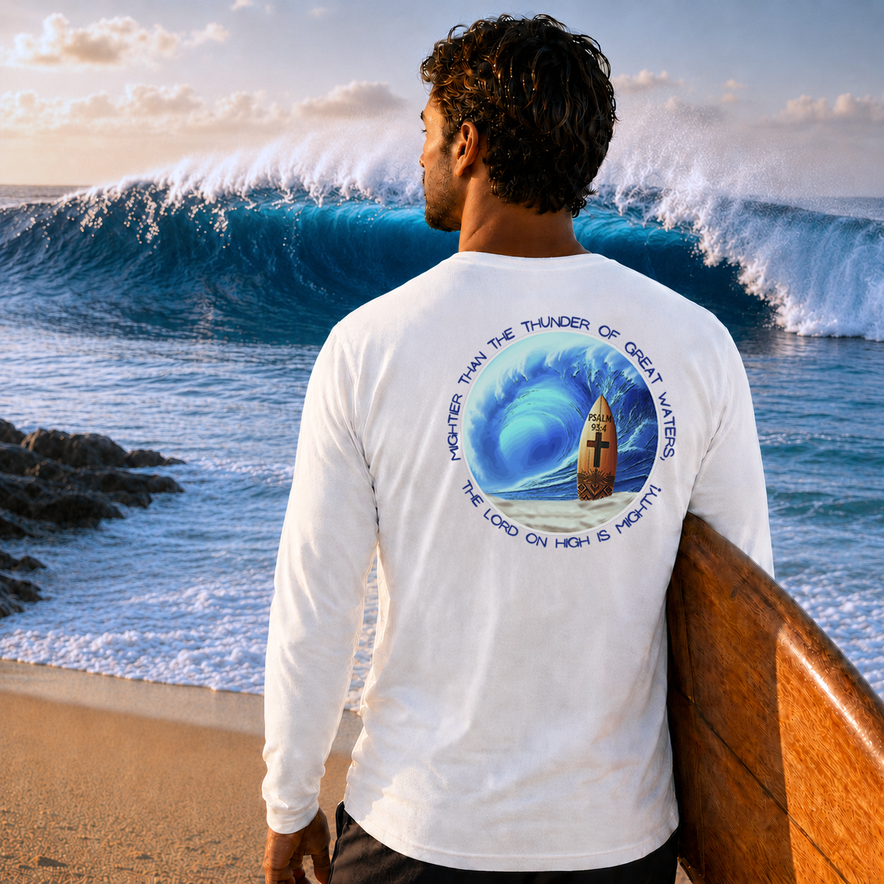 Christian Surfboard Long Sleeve T-Shirt – Psalm 93:4 Seek Truth Comfort Colors Tee