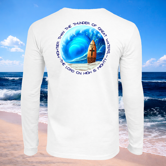 Christian Surfboard Long Sleeve T-Shirt – Psalm 93:4 Seek Truth Comfort Colors Tee