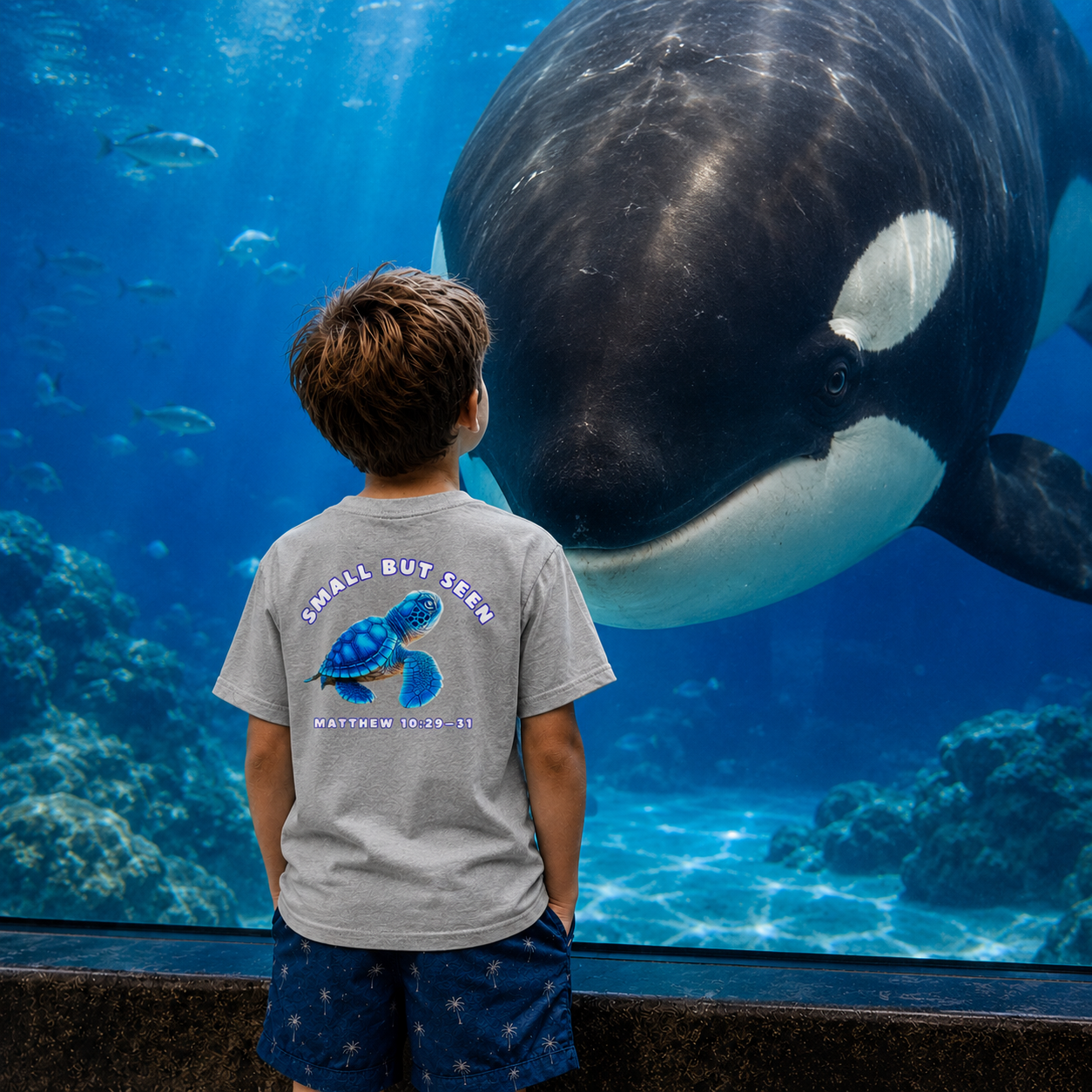 Kids Christian Sea Turtle Hatchling T-Shirt – “Small but Seen” Seek Truth Youth Tee
