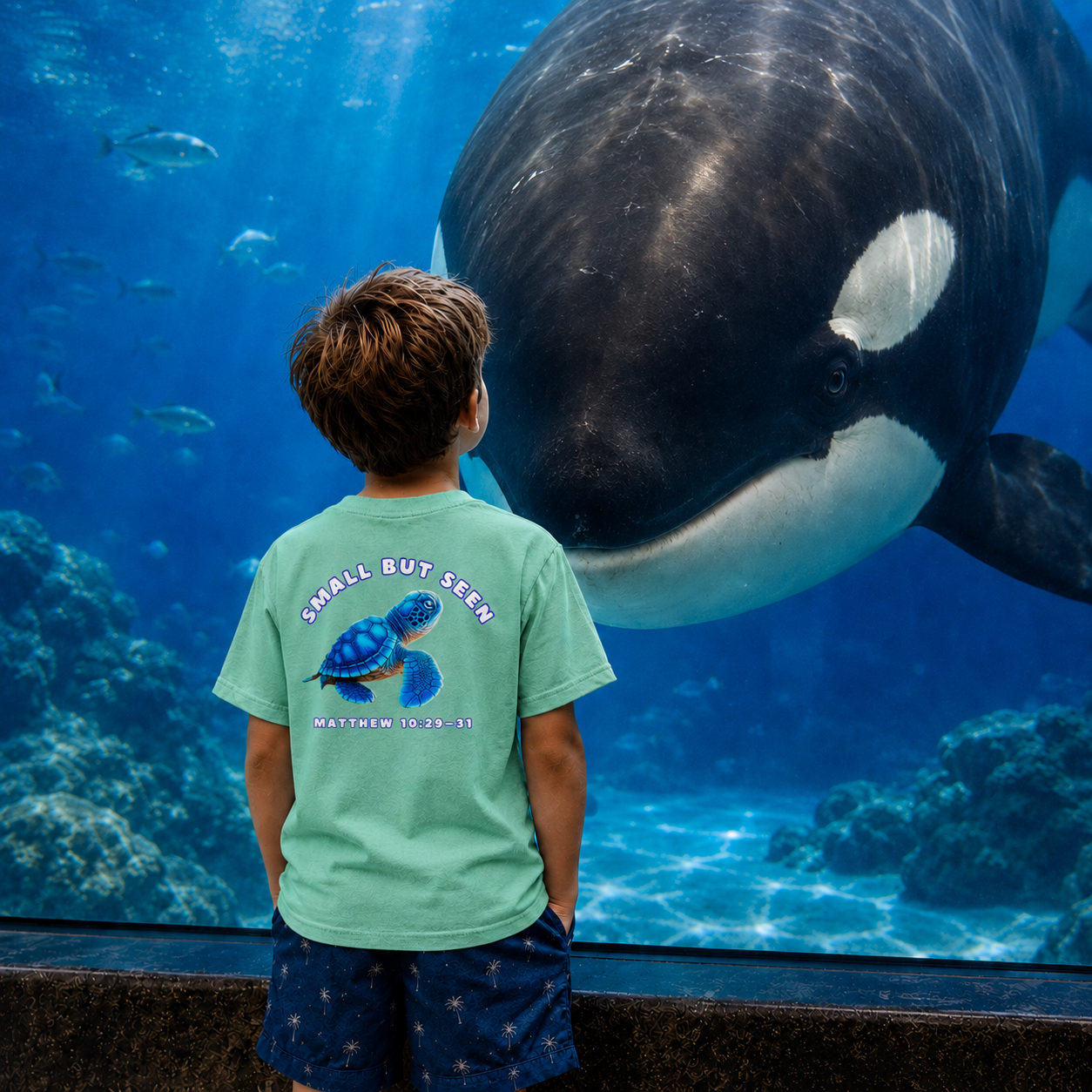 Kids Christian Sea Turtle Hatchling T-Shirt – “Small but Seen” Seek Truth Youth Tee
