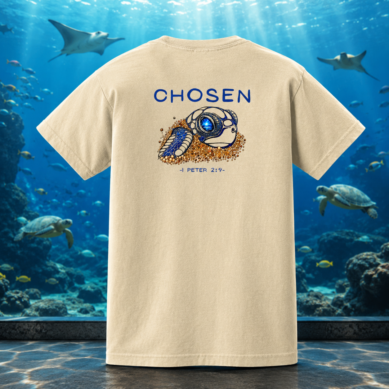 Kids Christian “Chosen” T-Shirt – 1 Peter 2:9 Seek Truth Sea Turtle Hatchling Youth Tee