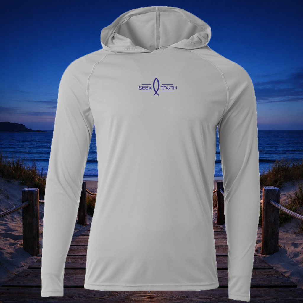 (P06) Seek Truth Matthew 17-27 Grouper Christian Men's Cooling Performance Long-Sleeve Hooded T-shirt