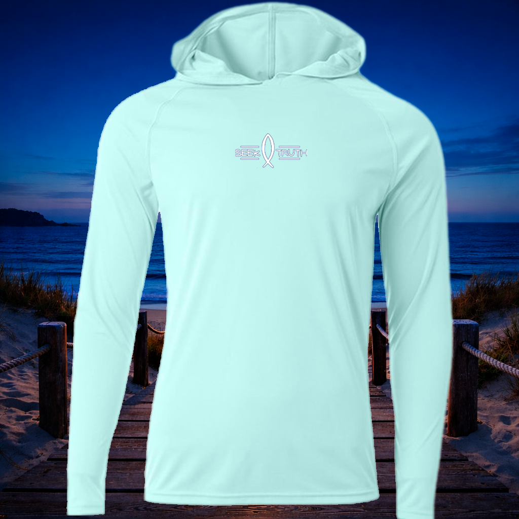 (P06) Seek Truth Matthew 17-27 Grouper Christian Men's Cooling Performance Long-Sleeve Hooded T-shirt