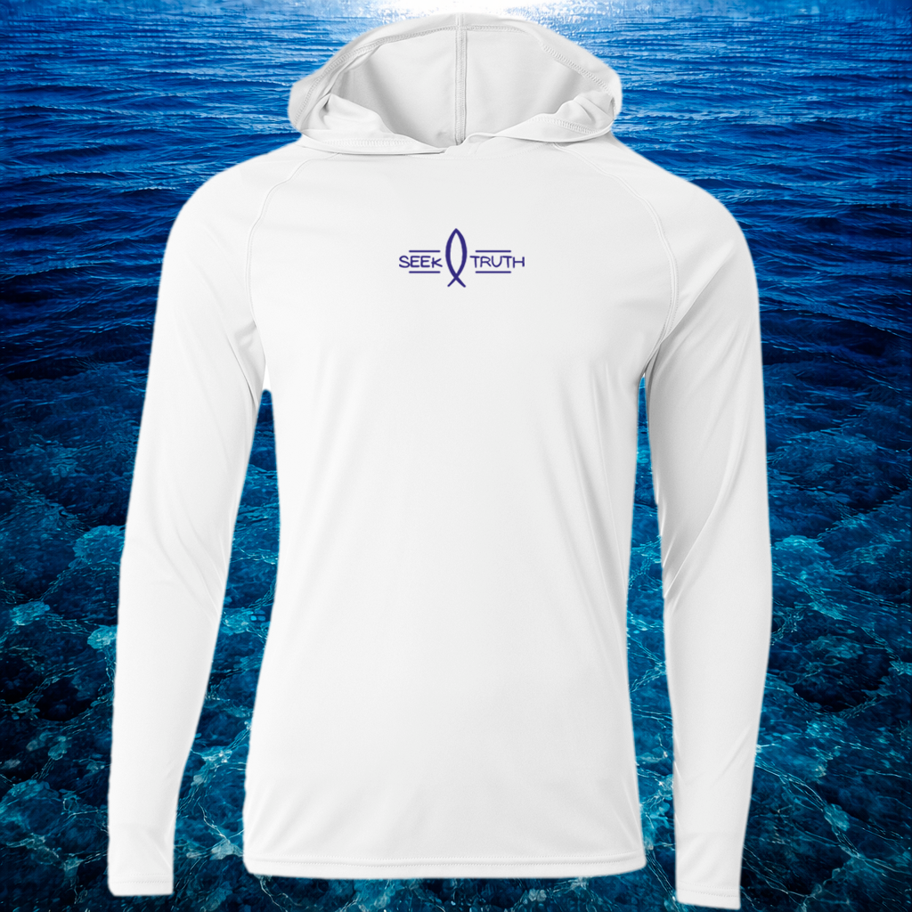 (P07) Seek Truth John 14:6 Mako Shark Christian Men's Cooling Performance Long-Sleeve Hooded T-shirt