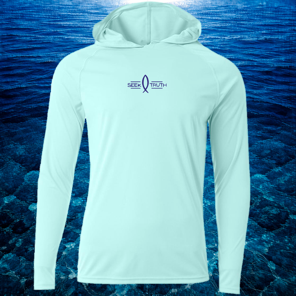 (P08) Seek Truth Psalm 18:16-17 Marlin Christian Men's Cooling Performance Long-Sleeve Hooded T-shirt