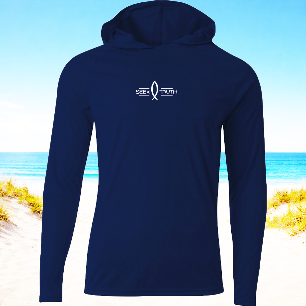 (P09) Seek Truth Matthew 7:15 Clown Shark Christian Men's Cooling Performance Long-Sleeve Hooded T-shirt