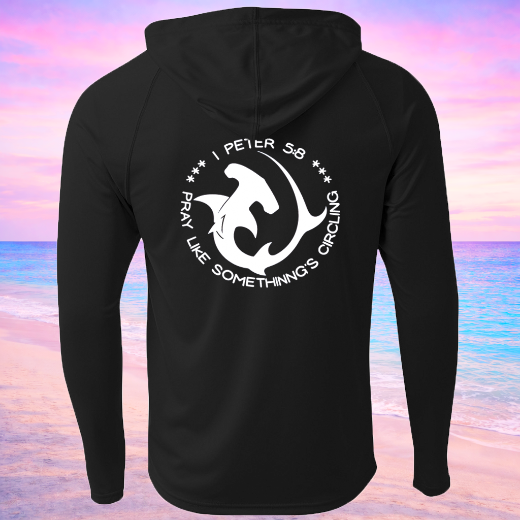 (P04) Seek Truth 1st Peter 5:8 Shark Christian A4 Men's Cooling Performance Long-Sleeve Hooded T-shirt