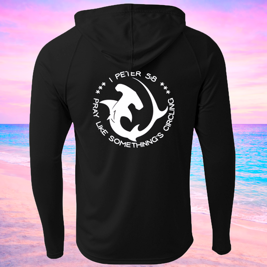 (P04) Seek Truth 1st Peter 5:8 Shark Christian A4 Men's Cooling Performance Long-Sleeve Hooded T-shirt