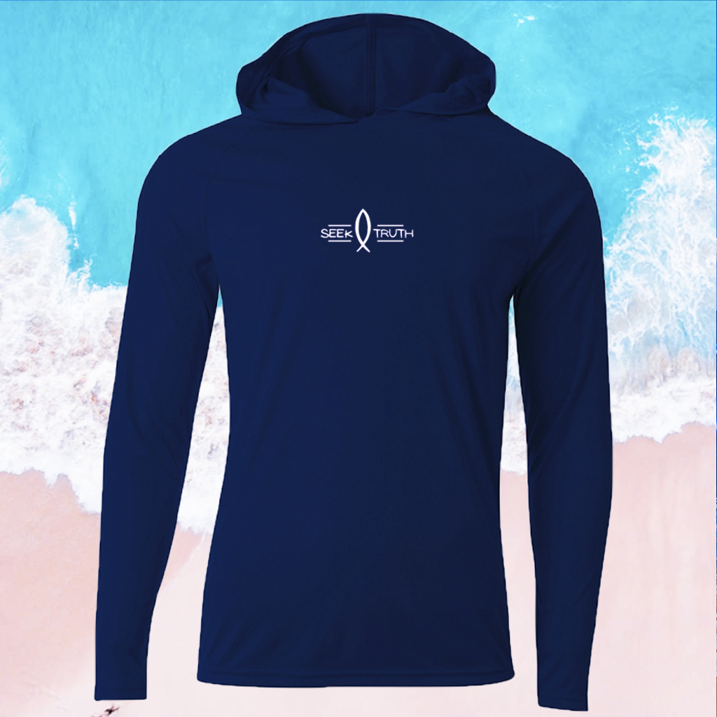 (P01) Seek Truth John 14:6 Shark Christian A4 Men's Cooling Performance Long-Sleeve Hooded T-shirt