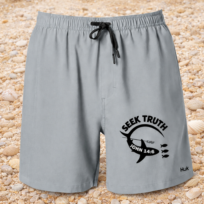 Christian Shark Performance Shorts – John 14:6 Seek Truth HUK Volley Shorts