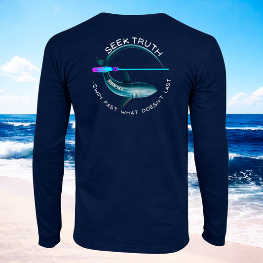 (LS08) Seek Truth John 14:6 Mako Shark Christian T-Shirt Comfort Colors Long Sleeve Tee