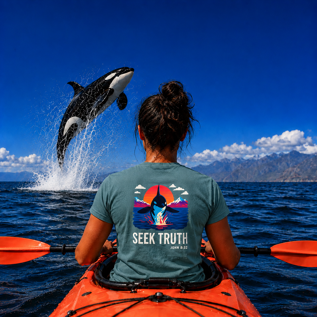 Christian Killer Whale T-Shirt – John 8:32 “Seek Truth” Comfort Colors Tee