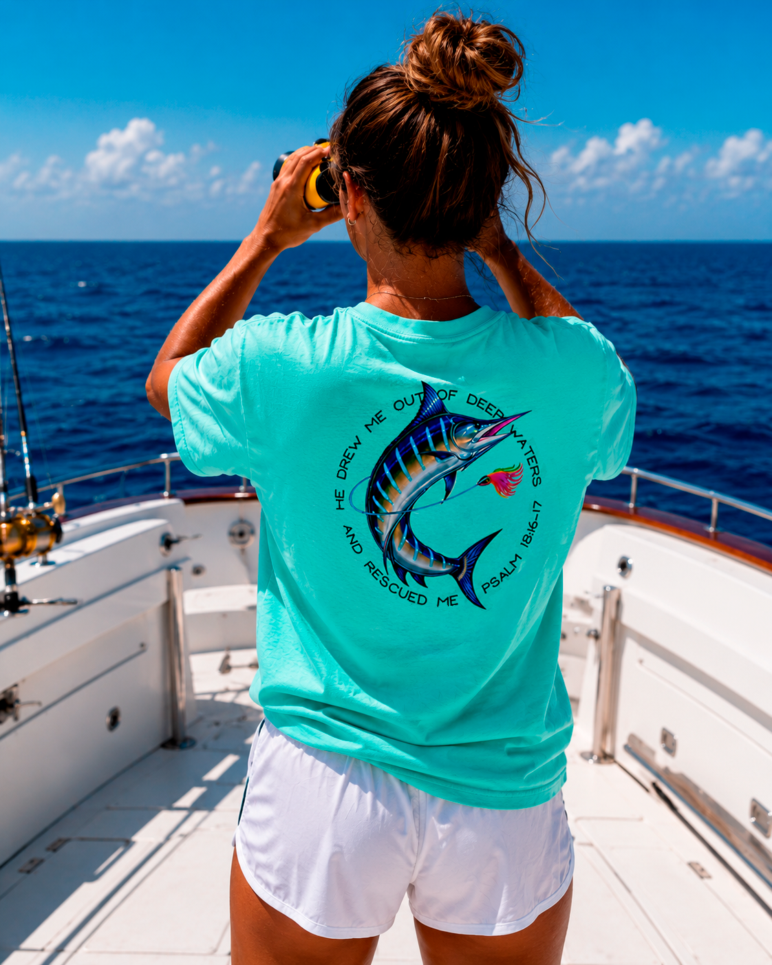 Christian Marlin and Lure Fishing T-Shirt – Psalm 18:16 “Seek Truth” Comfort Colors Tee